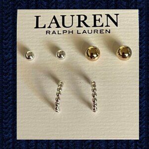 Lauren Ralph Lauren Silver & Gold Polish Balls & Beaded Hoop Stud Earrings-3 Pk